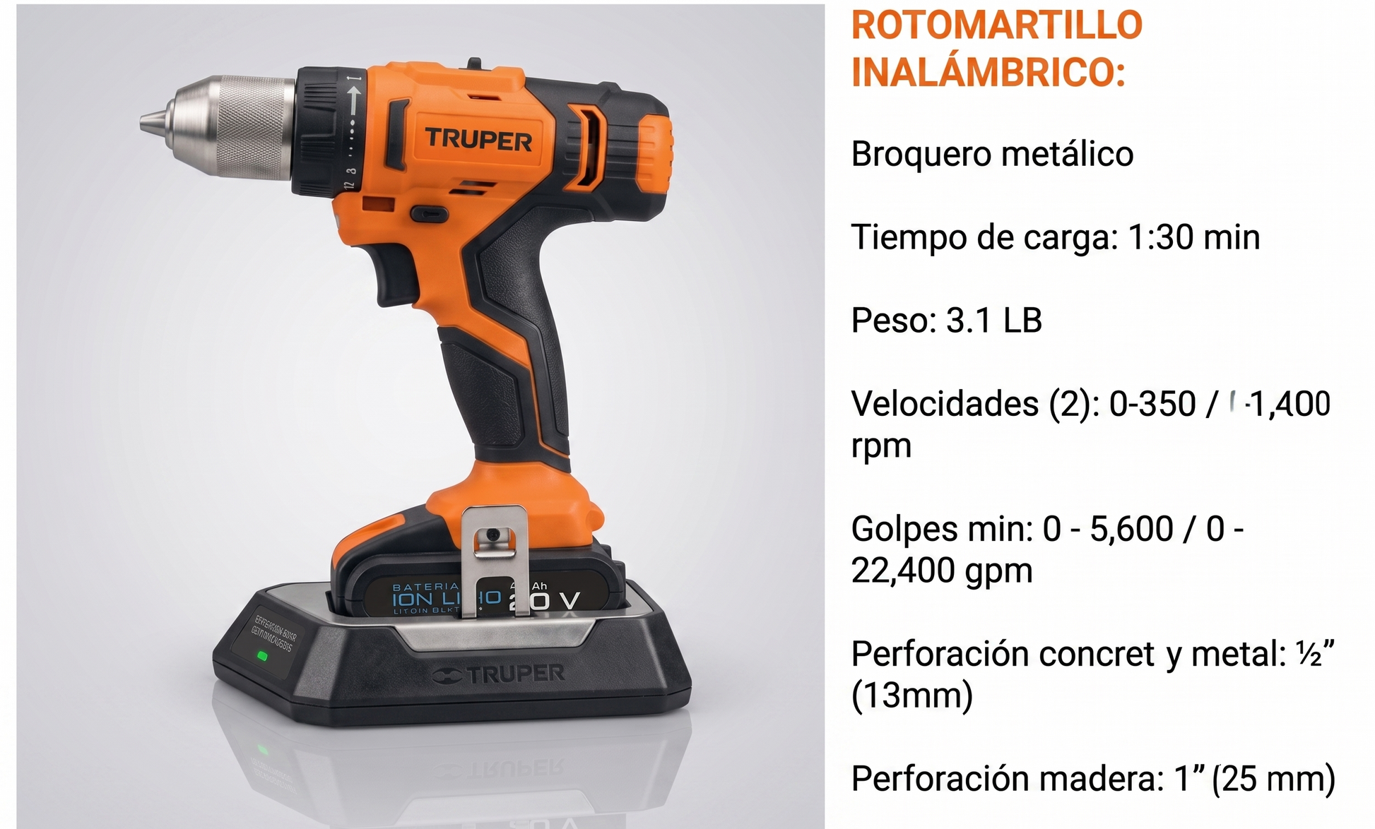 rotomartillo-inalambrico-truper-pro-20v-frente - vimarq.com | El Salvador