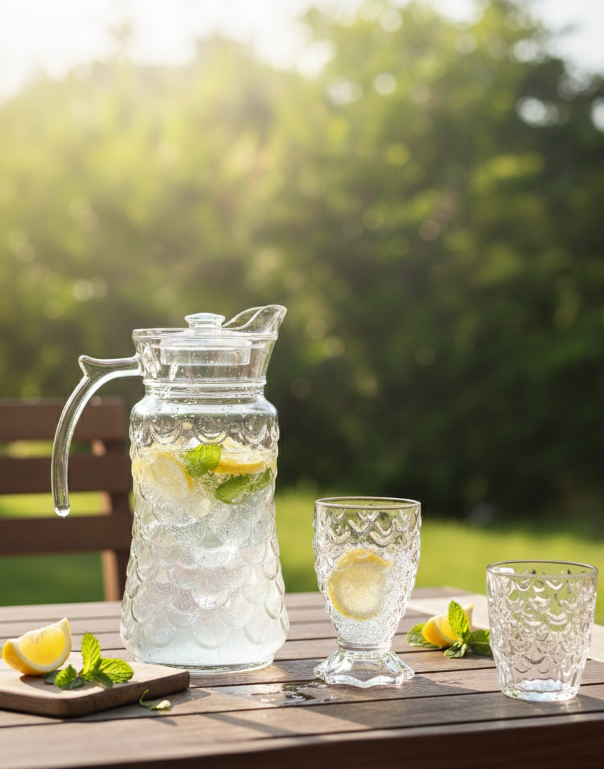 set-copa-y-pichel-vidrio-7-piezas-escamas-vimarq.com | El Salvador