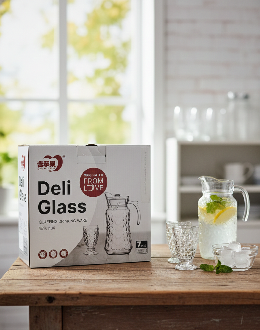 set-copa-y-pichel-vidrio-7-piezas-escamas-vimarq.com | El Salvador