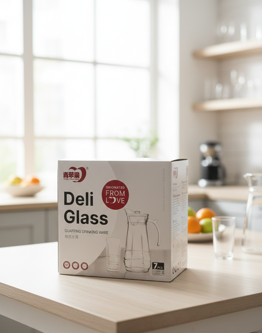 set-pichel-y-vasos-vidrio-7-piezas-deli-glass-vimarq.com | El Salvador