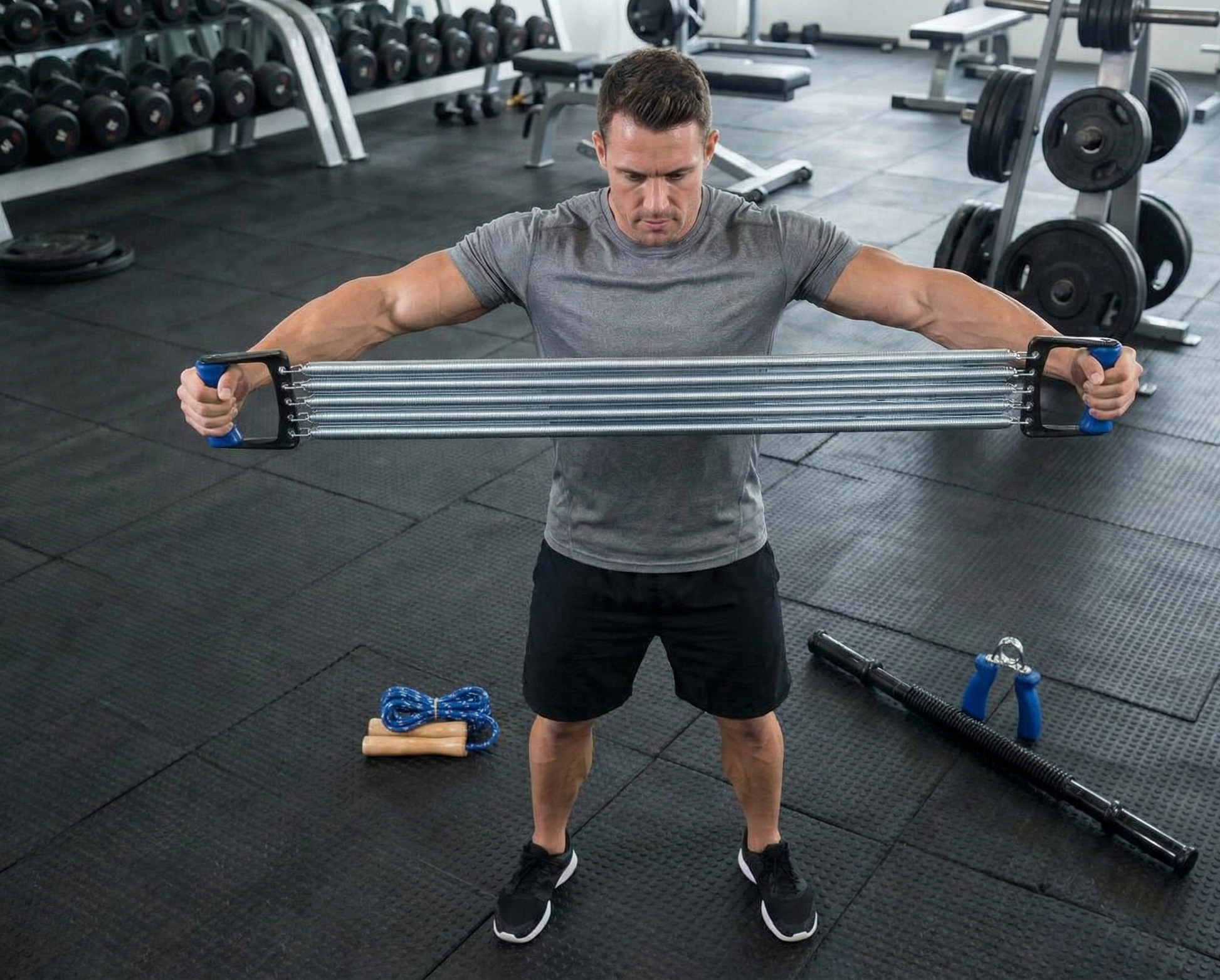 set de fitness 4 en 1 Huijun con expansor y barra | Vimarq.com | El Salvador