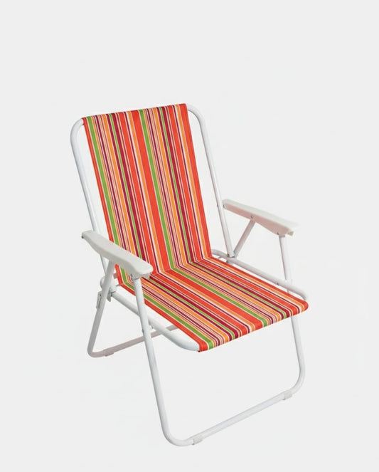 silla-playa-plegable-rayas-rojas-naranjas-fondo-blanco-vimarq.com | El Salvador2