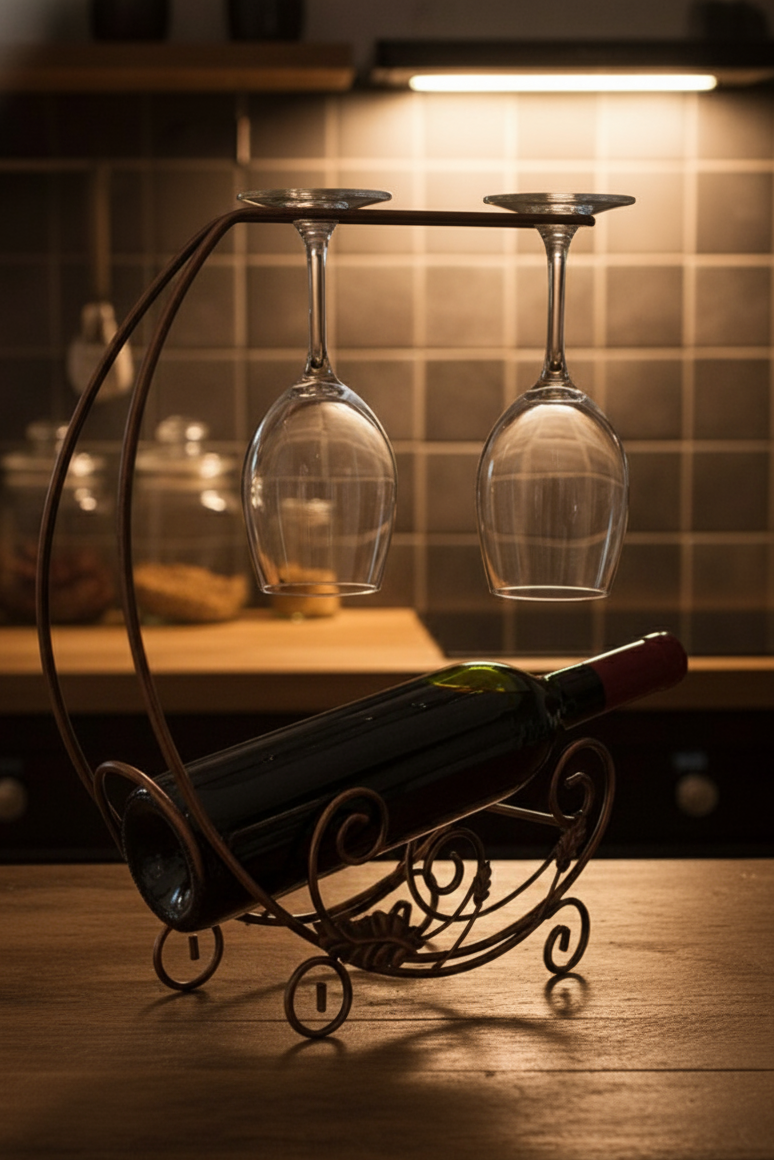 soporte vino copas metal rustico frente vimarq.com el salvador