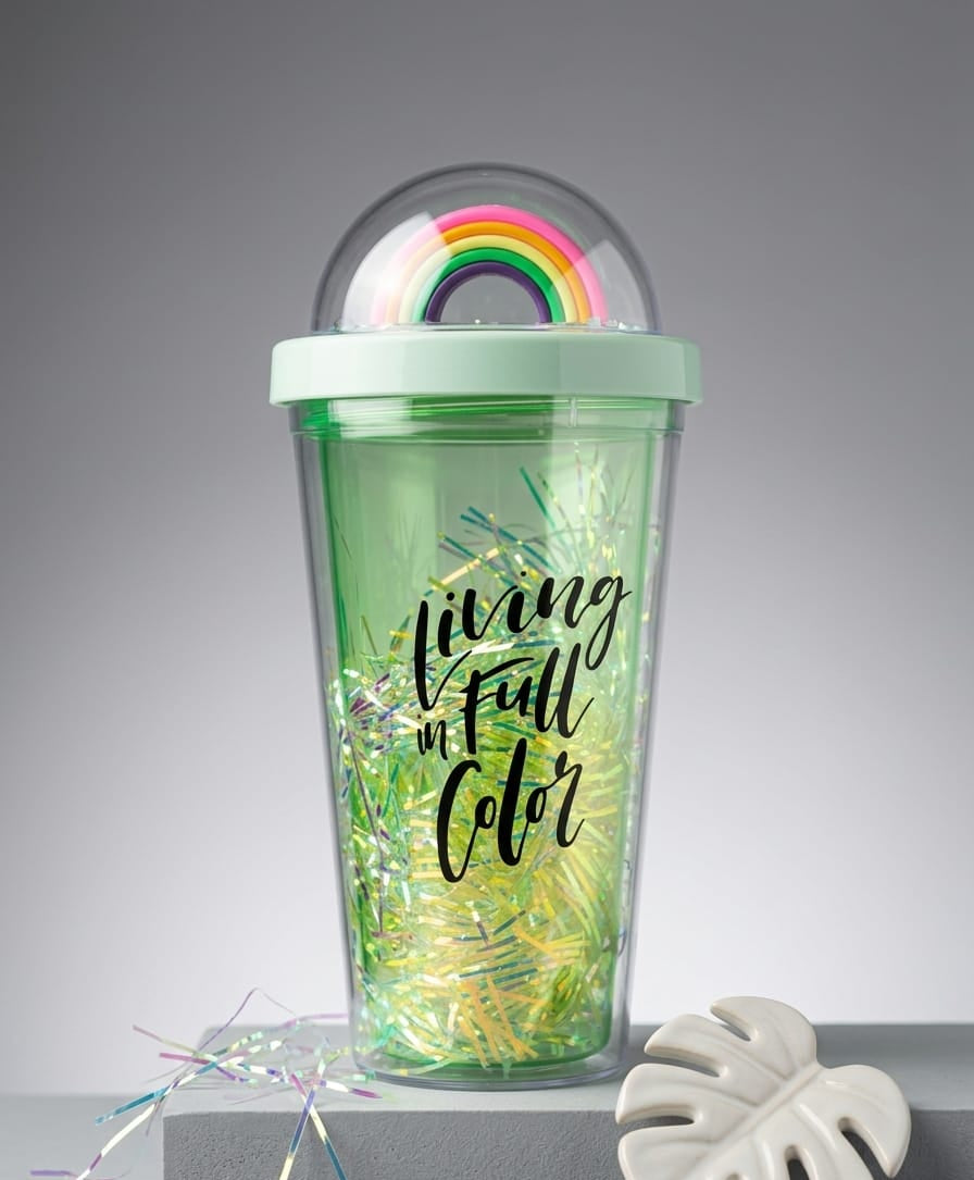vaso-acrilico-doble-pared-tapa-domo-arcoiris-vimarq.com | El Salvador