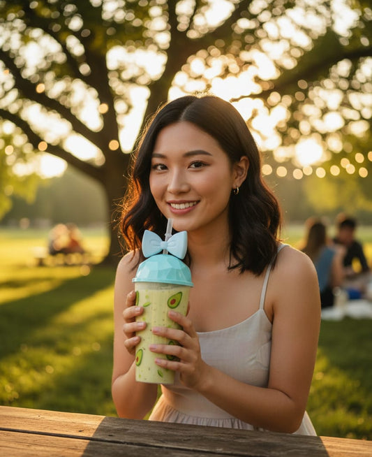 vaso-tumbler-aguacate-tapa-domo-azul-moño-vimarq.com | El Salvador2