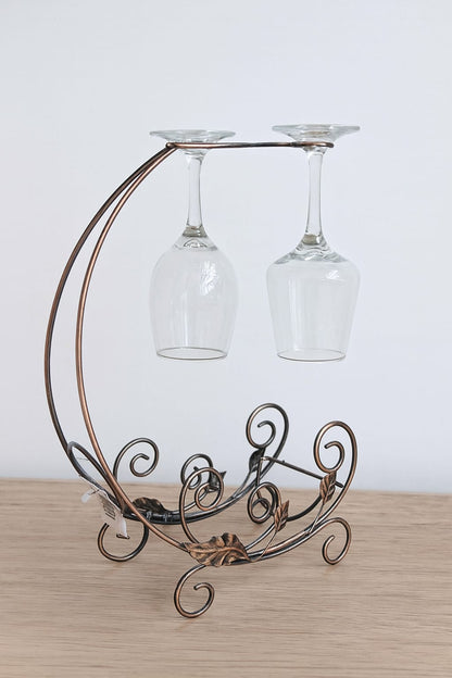 Estante o Soporte Decorativo para Vino y Copas, fabricado en metal.