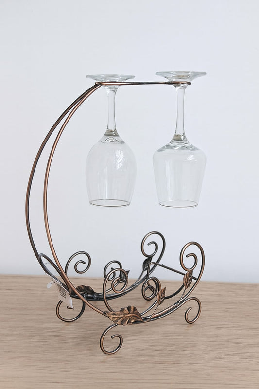 Estante o Soporte Decorativo para Vino y Copas, fabricado en metal.